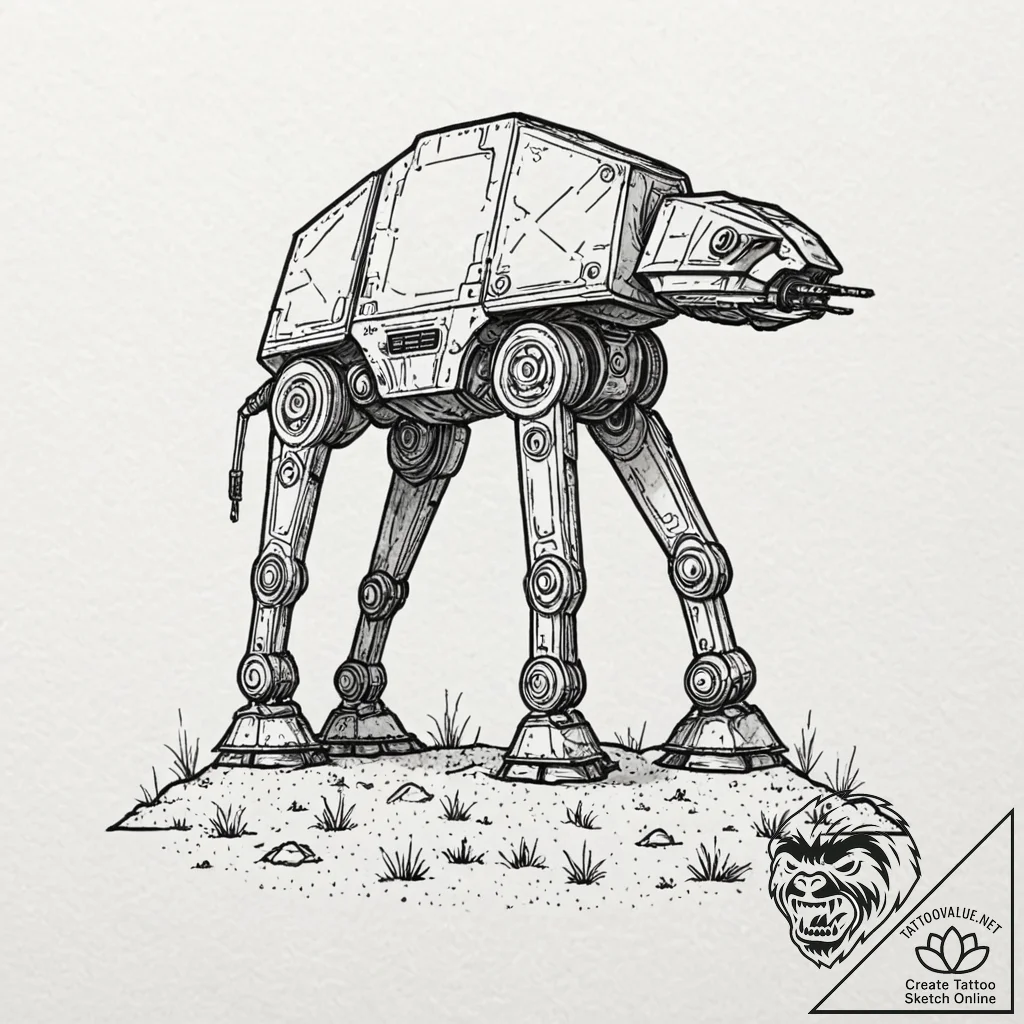 32. a graphic tattoo of an at-at walker, mini... - tattoo sketch (№1751229000_0, 29.06.2025 20:30) — tattoovalue.net
