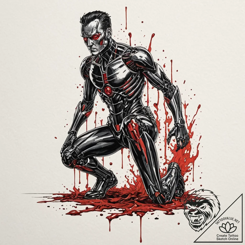 A graphic novel panel of the t-1000 emerging... - tattoo sketch (№1751229440_0, 29.06.2025 20:37) — tattoovalue.net