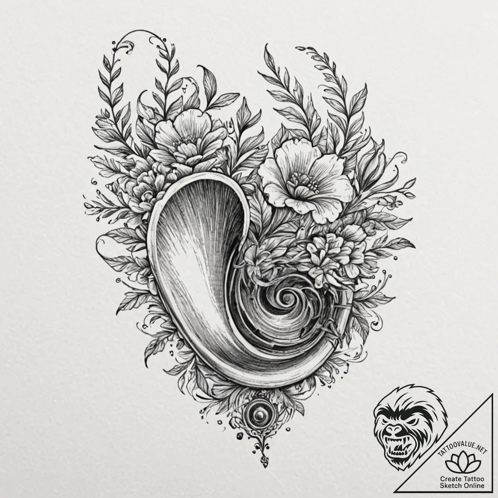 A gramophone with flowers growing out of the... - tattoo sketch (№1751229553_0, 29.06.2025 20:39) — tattoovalue.net