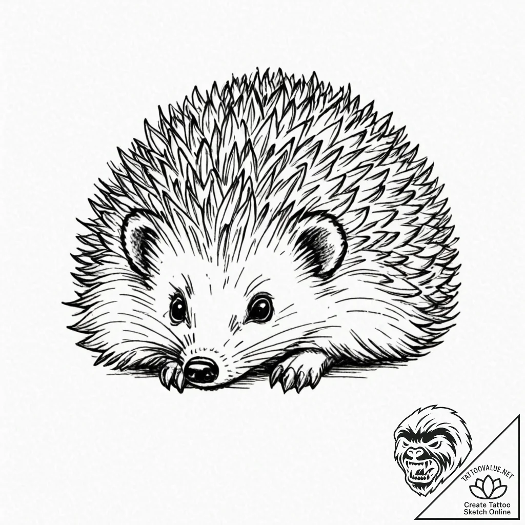 Hedgehog, concept art for tattoo, unique desi... - tattoo sketch (№1751229954_0, 29.06.2025 20:45) — tattoovalue.net
