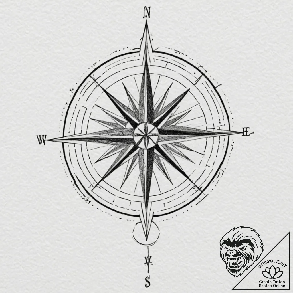 A compass rose (is there as wind rose, but ca... - tattoo sketch (№1751231214_0, 29.06.2025 21:06) — tattoovalue.net