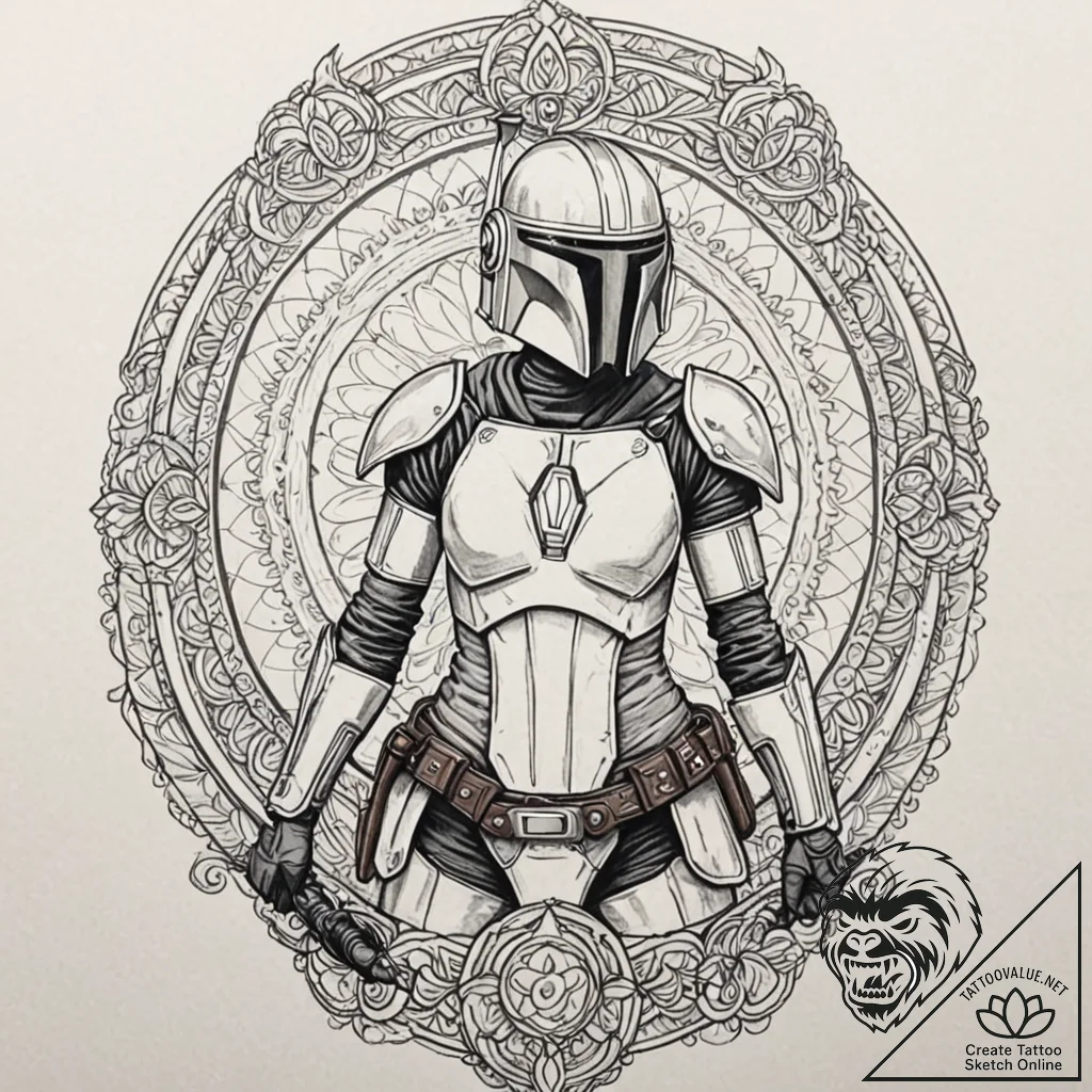 Chicano style tattoo of a female mandalorian... - tattoo sketch (№1751231330_0, 29.06.2025 21:08) — tattoovalue.net