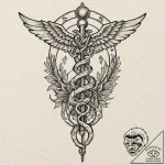 Caduceus, ink illustration for tattoo, modera… – tattoo sketch (№1751231444_0, 29.06.2025 21:10) — tattoovalue.net