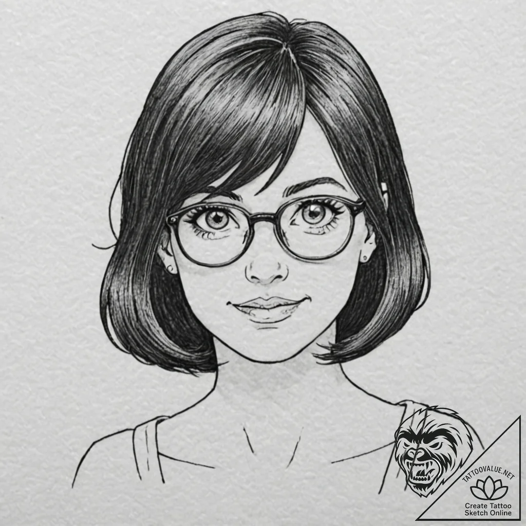 A linework tattoo of tina belcher from bob's... - tattoo sketch (№1751231554_0, 29.06.2025 21:12) — tattoovalue.net