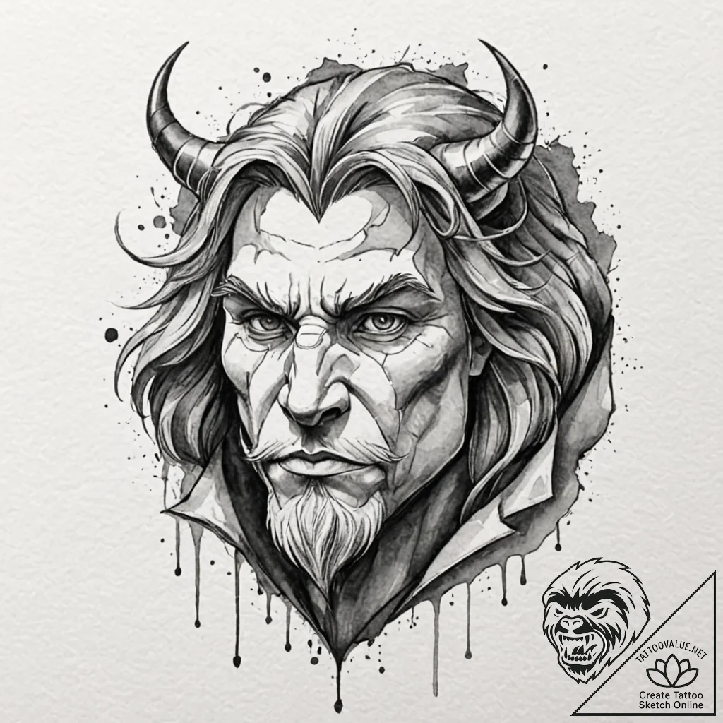 A sketch of the beast from beauty and the bea... - tattoo sketch (№1751231782_0, 29.06.2025 21:16) — tattoovalue.net