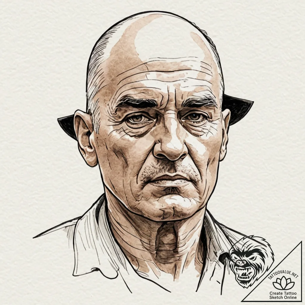 A watercolor sketch of colonel kurtz's face e... - tattoo sketch (№1751232015_0, 29.06.2025 21:20) — tattoovalue.net