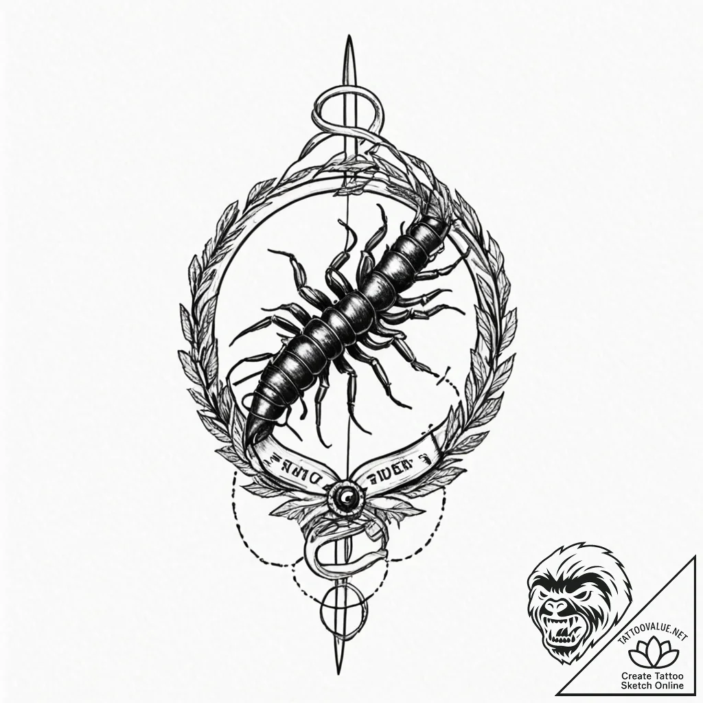 Centipede, tattoo sketch design, on white pap... - tattoo sketch (№1751232121_0, 29.06.2025 21:22) — tattoovalue.net