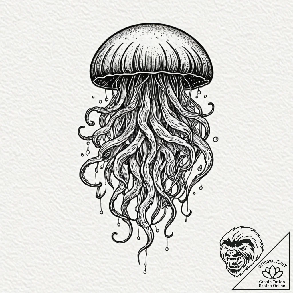 Jellyfish with tentacles made of cosmic nebul... - tattoo sketch (№1751232454_0, 29.06.2025 21:27) — tattoovalue.net