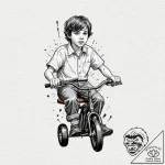A linework tattoo of danny torrance on his tr… – tattoo sketch (№1751232664_0, 29.06.2025 21:31) — tattoovalue.net