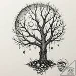 A gnarled, dead tree against a full moon, tat… – tattoo sketch (№1751232961_0, 29.06.2025 21:36) — tattoovalue.net