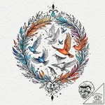 Flock of birds, tattoo flash sheet design, vi… – tattoo sketch (№1751234602_0, 29.06.2025 22:03) — tattoovalue.net