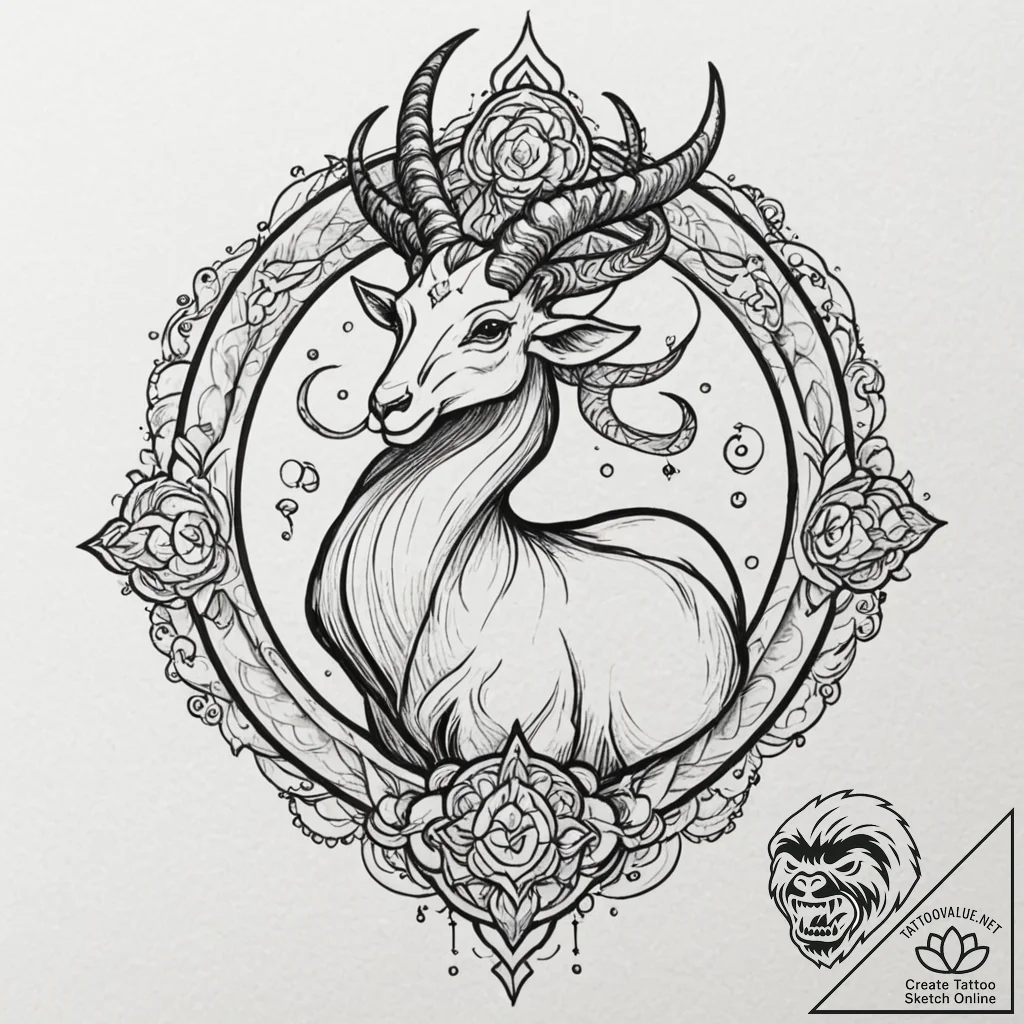 Capricorn, tattoo drawing outline, moderately... - tattoo sketch (№1751236191_0, 29.06.2025 22:29) — tattoovalue.net
