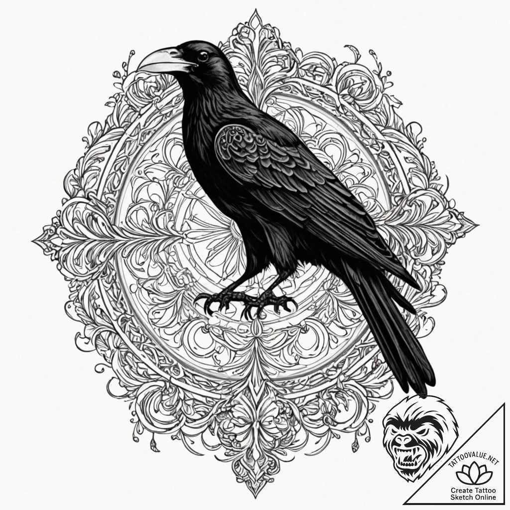 Huginn and muninn (odin's ravens), tattoo lin... - tattoo sketch (№1751236399_0, 29.06.2025 22:33) — tattoovalue.net