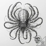 113. linework tattoo of a facehugger, minimal… – tattoo sketch (№1751236583_0, 29.06.2025 22:36) — tattoovalue.net