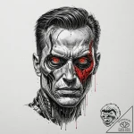 Trash polka portrait of the t-800, half flesh… – tattoo sketch (№1751237135_0, 29.06.2025 22:45) — tattoovalue.net