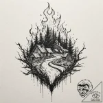 A graphic novel style tattoo of the burning v… – tattoo sketch (№1751237504_0, 29.06.2025 22:51) — tattoovalue.net