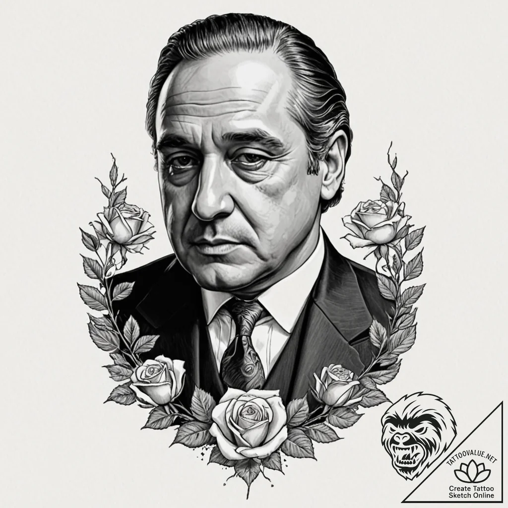 A chicano style portrait of don vito corleone... - tattoo sketch (№1751237625_0, 29.06.2025 22:53) — tattoovalue.net