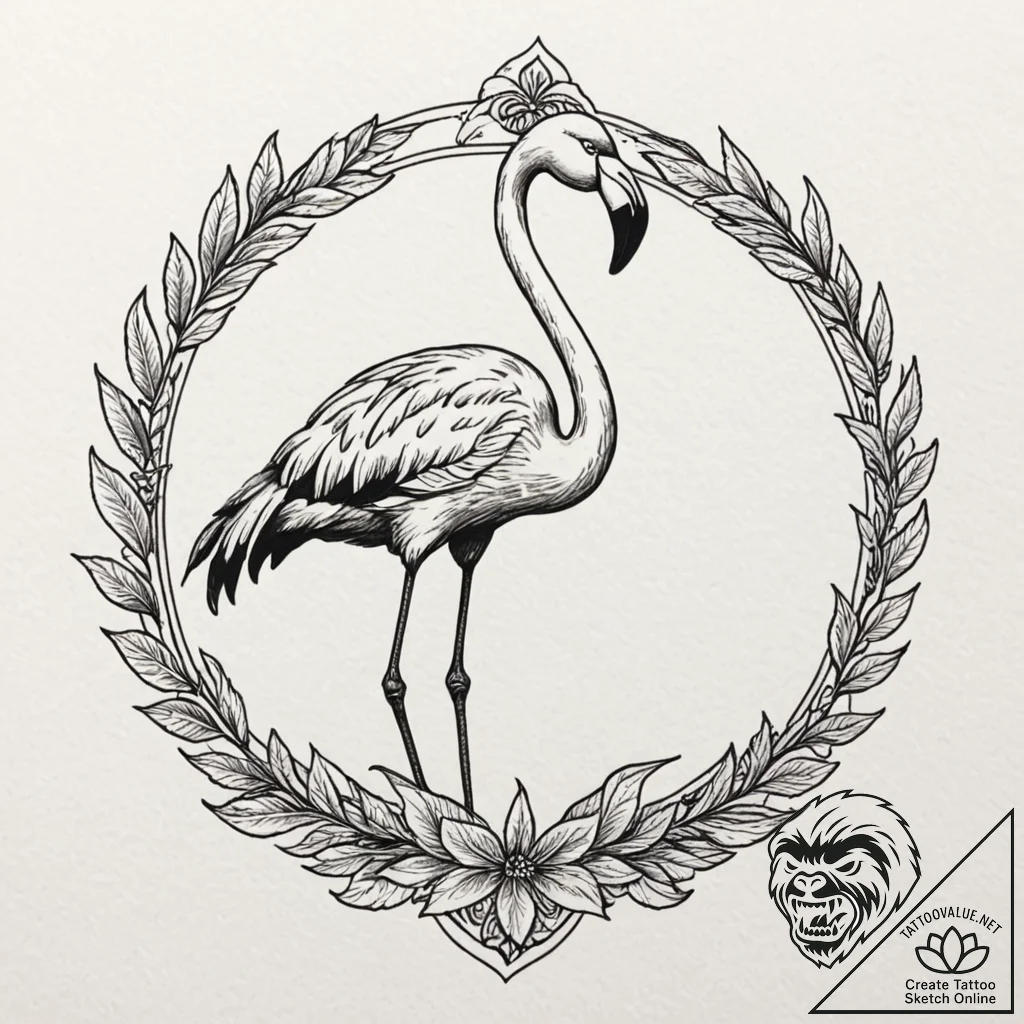 Flamingo, tattoo drawing outline, old school... - tattoo sketch (№1751237855_0, 29.06.2025 22:57) — tattoovalue.net