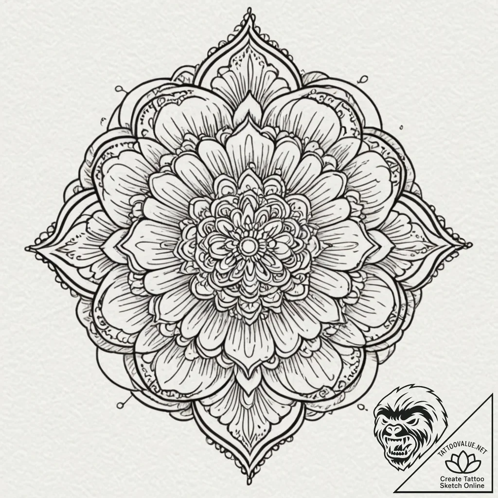 Mandala, tattoo line art, soft whip shading,... - tattoo sketch (№1751238294_0, 29.06.2025 23:04) — tattoovalue.net