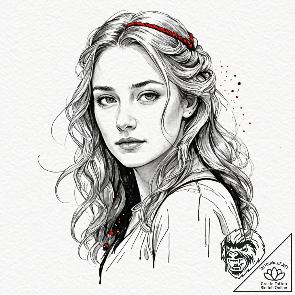 A graphic novel style portrait of a beautiful... - tattoo sketch (№1751239067_0, 29.06.2025 23:17) — tattoovalue.net