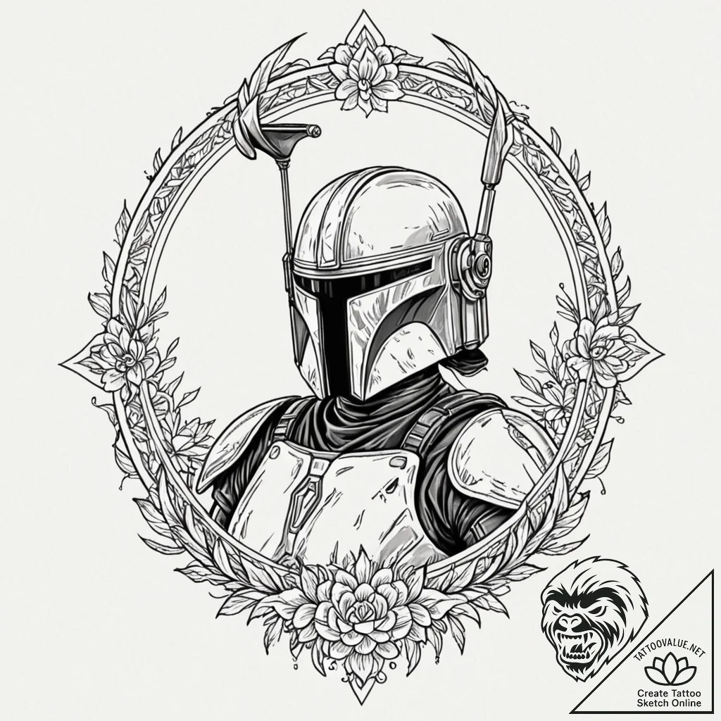 Chicano style tattoo of a female mandalorian... - tattoo sketch (№1751239537_0, 29.06.2025 23:25) — tattoovalue.net