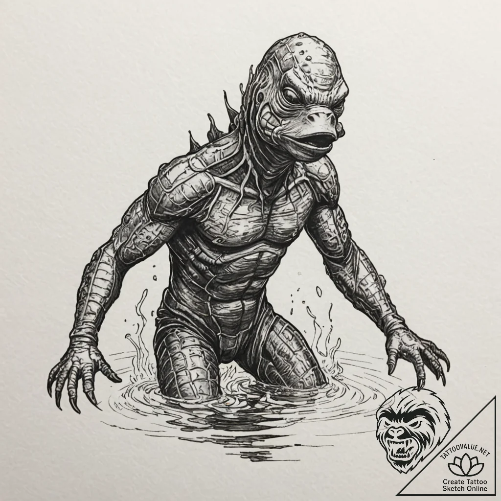 A sketch of the creature from the black lagoo... - tattoo sketch (№1751239992_0, 29.06.2025 23:33) — tattoovalue.net