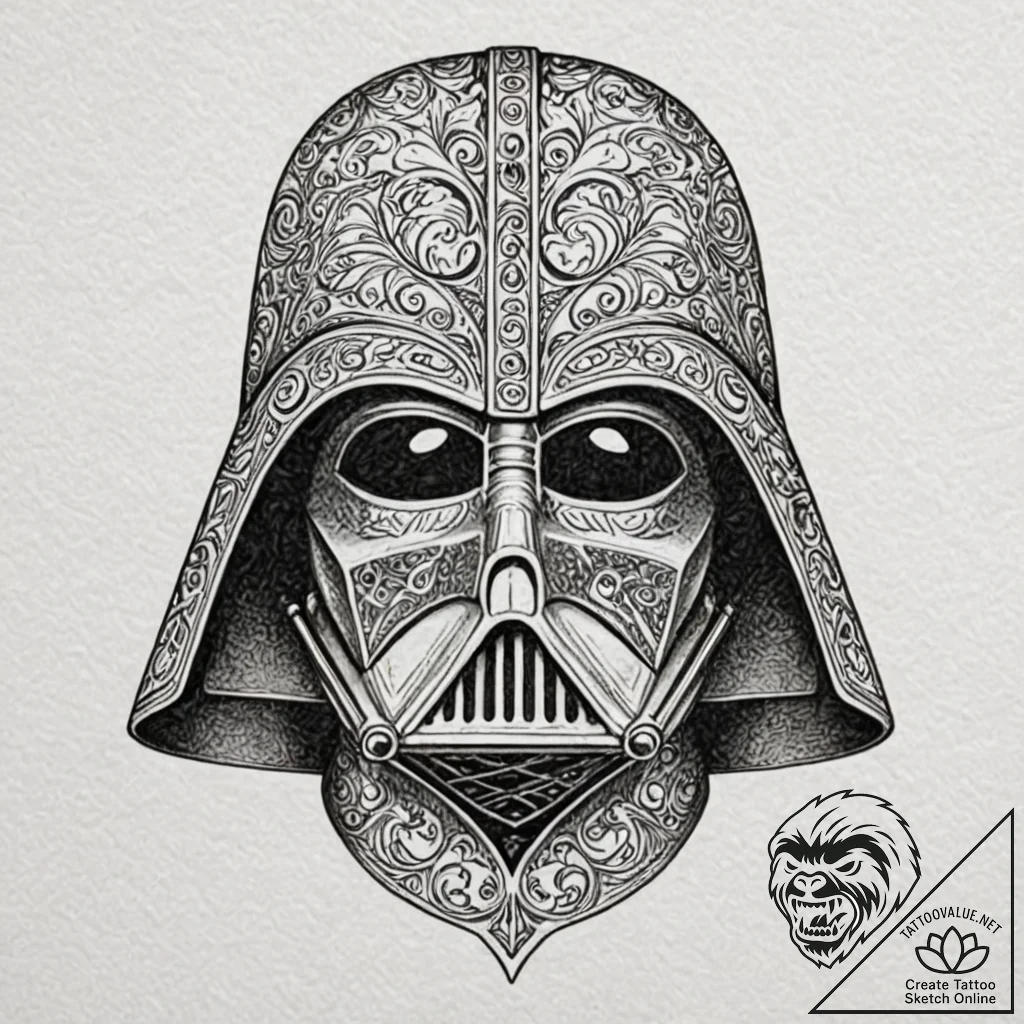 Neo-traditional tattoo design of darth vader'... - tattoo sketch (№1751240223_0, 29.06.2025 23:37) — tattoovalue.net