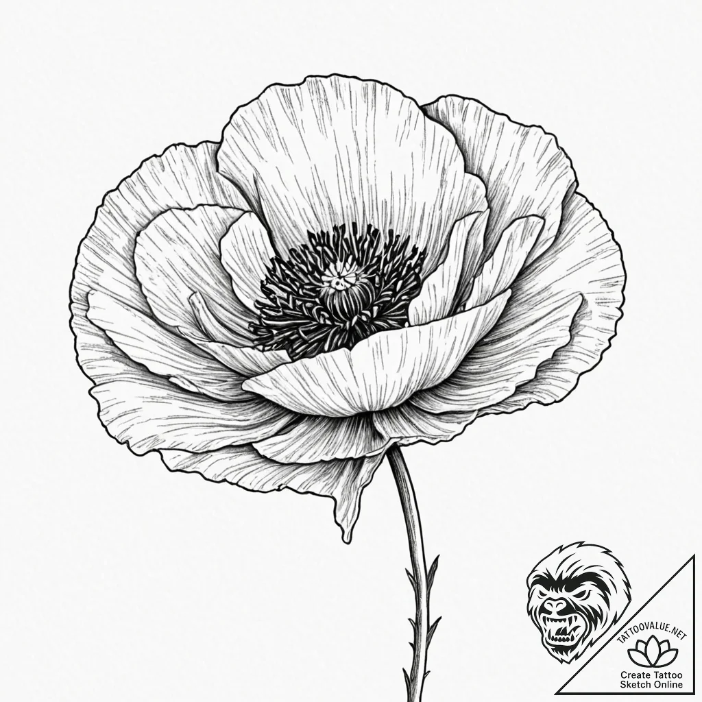 Poppy, concept art for tattoo, minimalist app... - tattoo sketch (№1751240408_0, 29.06.2025 23:40) — tattoovalue.net