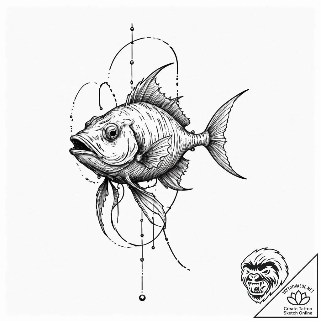 A deep-sea anglerfish with a bioluminescent l... - tattoo sketch (№1751240592_0, 29.06.2025 23:43) — tattoovalue.net