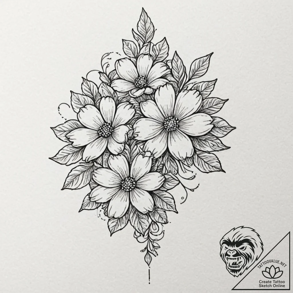 Flower, tattoo sketch design, linework tattoo... - tattoo sketch (№1751240708_0, 29.06.2025 23:45) — tattoovalue.net
