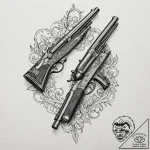 A linework tattoo of the two antique shotguns… – tattoo sketch (№1751241013_0, 29.06.2025 23:50) — tattoovalue.net