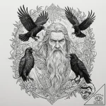 A graphic novel portrait of odin with his two… – tattoo sketch (№1751241738_0, 30.06.2025 00:02) — tattoovalue.net
