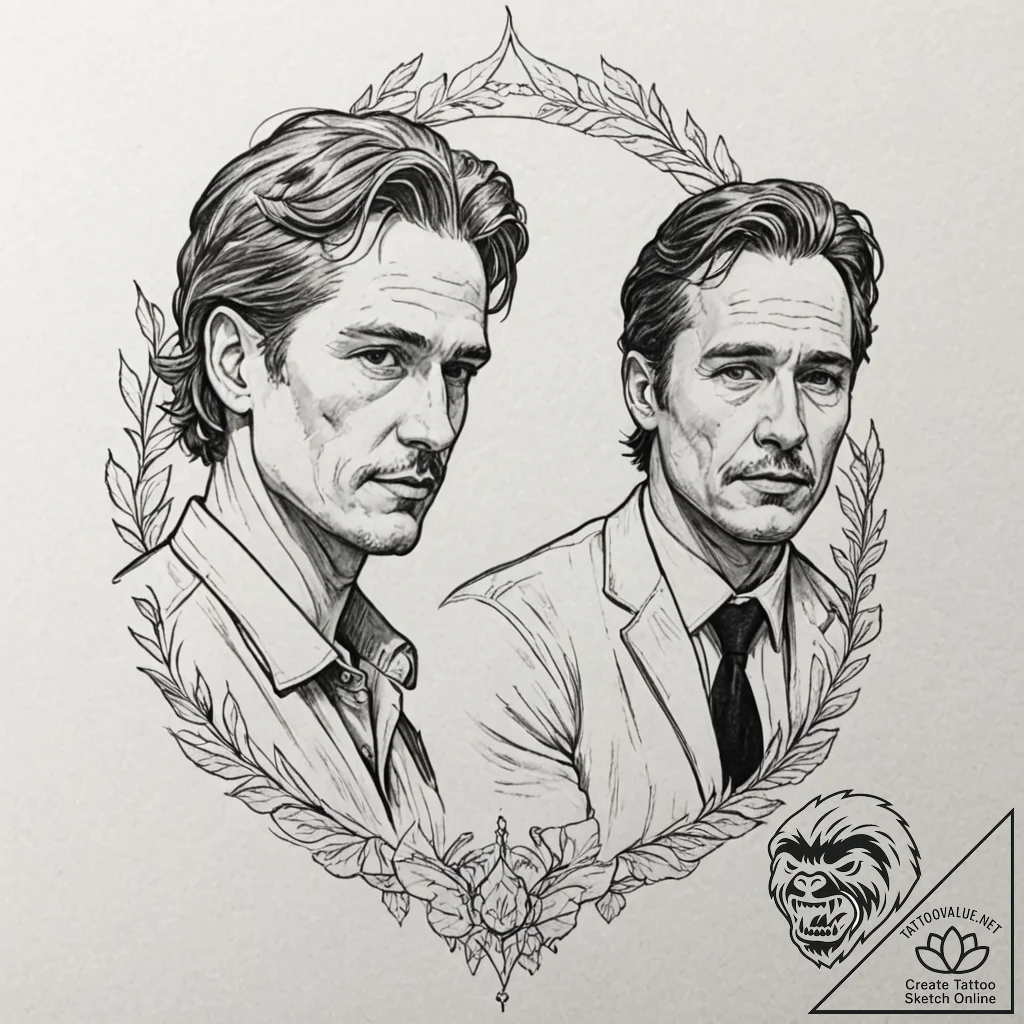 A neo-traditional portrait of the main charac... - tattoo sketch (№1751242195_0, 30.06.2025 00:09) — tattoovalue.net
