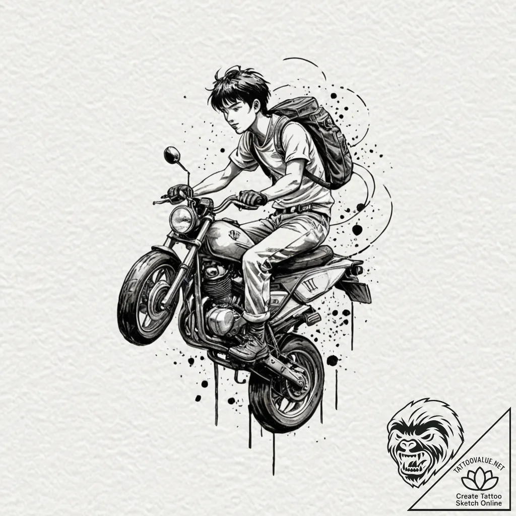Trash polka tattoo of kaneda on his bike from... - tattoo sketch (№1751242311_0, 30.06.2025 00:11) — tattoovalue.net