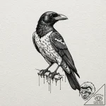 A taxidermy crow, artistic tattoo sketch, on… – tattoo sketch (№1751242640_0, 30.06.2025 00:17) — tattoovalue.net