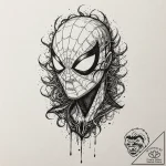 A trash polka tattoo of spider-man’s mask, ha… – tattoo sketch (№1751242854_0, 30.06.2025 00:20) — tattoovalue.net
