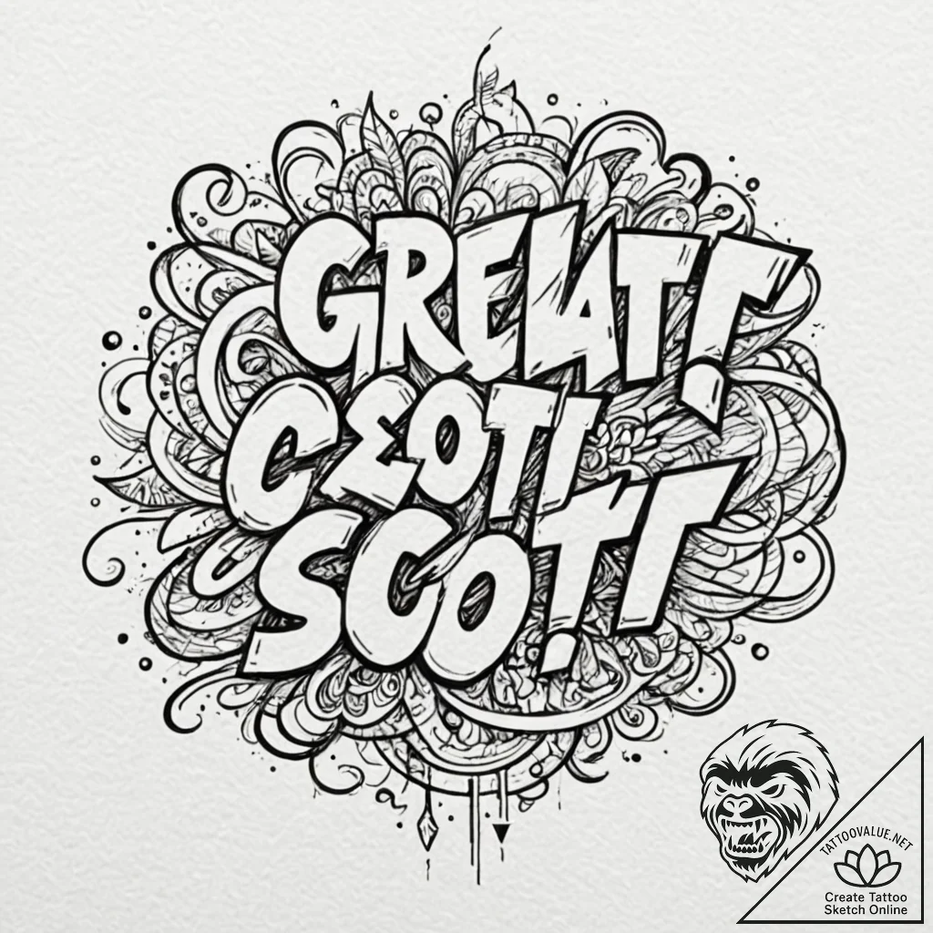 A chicano lettering tattoo of "great scott!".... - tattoo sketch (№1751243038_0, 30.06.2025 00:23) — tattoovalue.net