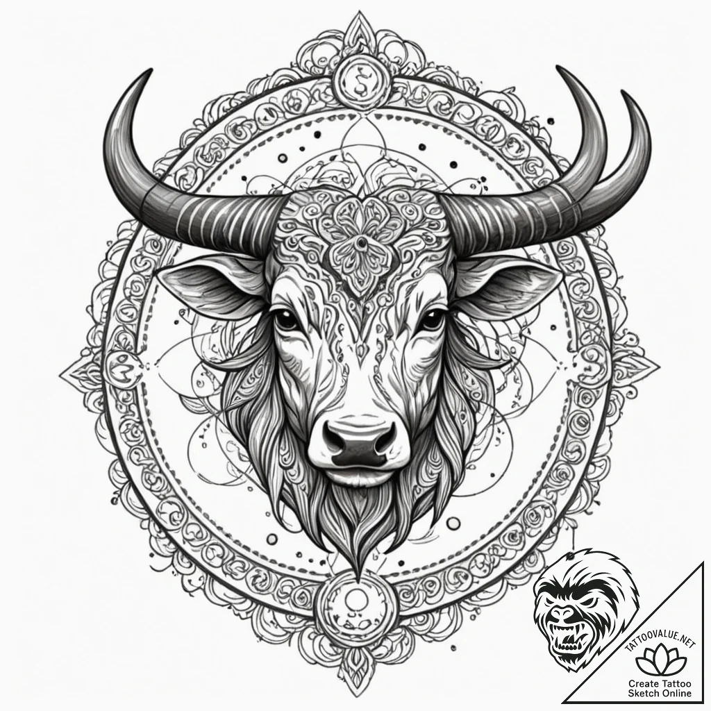 Taurus (zodiac sign), tattoo sketch design, n... - tattoo sketch (№1751243342_0, 30.06.2025 00:29) — tattoovalue.net