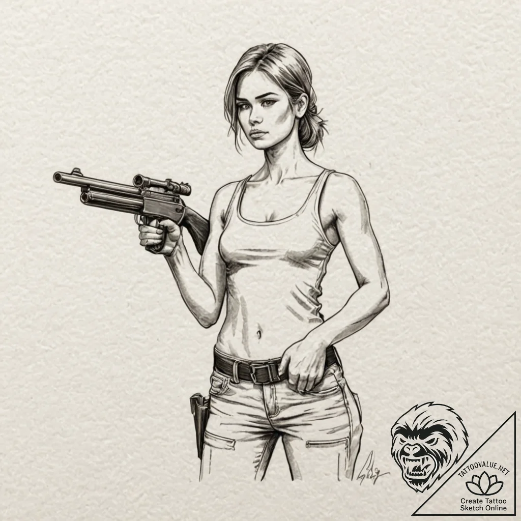 A sketch of sarah connor from t2, strong and... - tattoo sketch (№1751243463_0, 30.06.2025 00:31) — tattoovalue.net