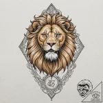 A neo-traditional tattoo of a golden lion, th… – tattoo sketch (№1751243774_0, 30.06.2025 00:36) — tattoovalue.net