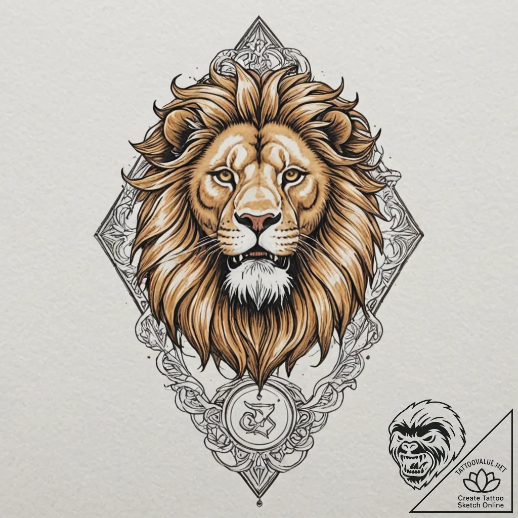 A neo-traditional tattoo of a golden lion, th... - tattoo sketch (№1751243774_0, 30.06.2025 00:36) — tattoovalue.net