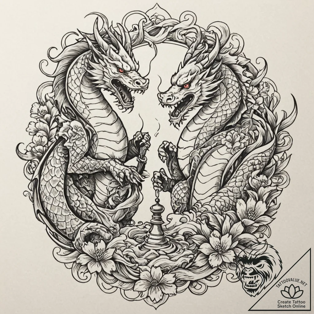 Chess piece (e.g., a knight defeating a pawn)... - tattoo sketch (№1751244292_0, 30.06.2025 00:44) — tattoovalue.net
