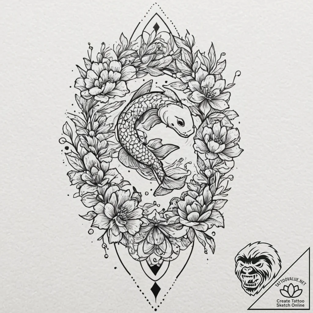 Koi, ink illustration for tattoo, bold outlin... - tattoo sketch (№1751244412_0, 30.06.2025 00:46) — tattoovalue.net