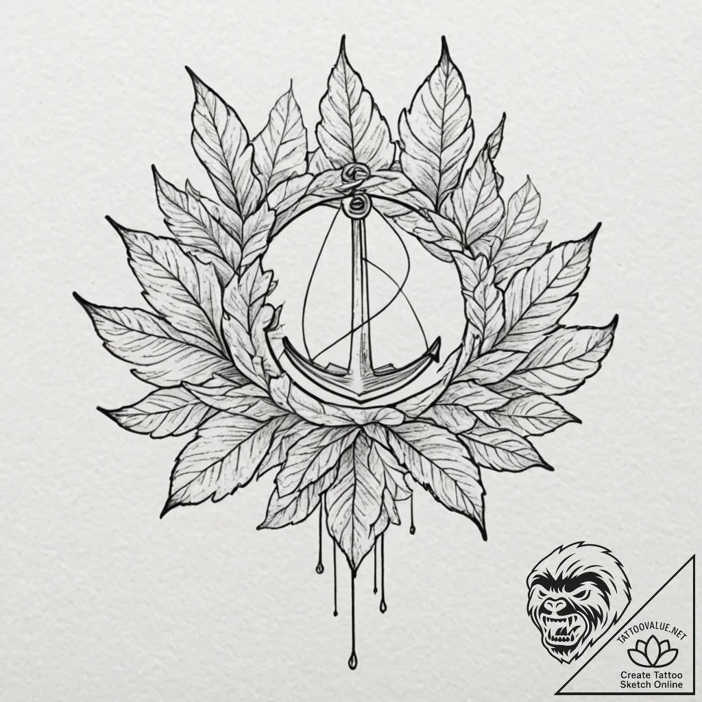 A pattern of falling autumn leaves, tattoo dr... - tattoo sketch (№1751244757_0, 30.06.2025 00:52) — tattoovalue.net