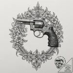 Revolver, tattoo line art, moderately detaile… – tattoo sketch (№1751246175_0, 30.06.2025 01:16) — tattoovalue.net
