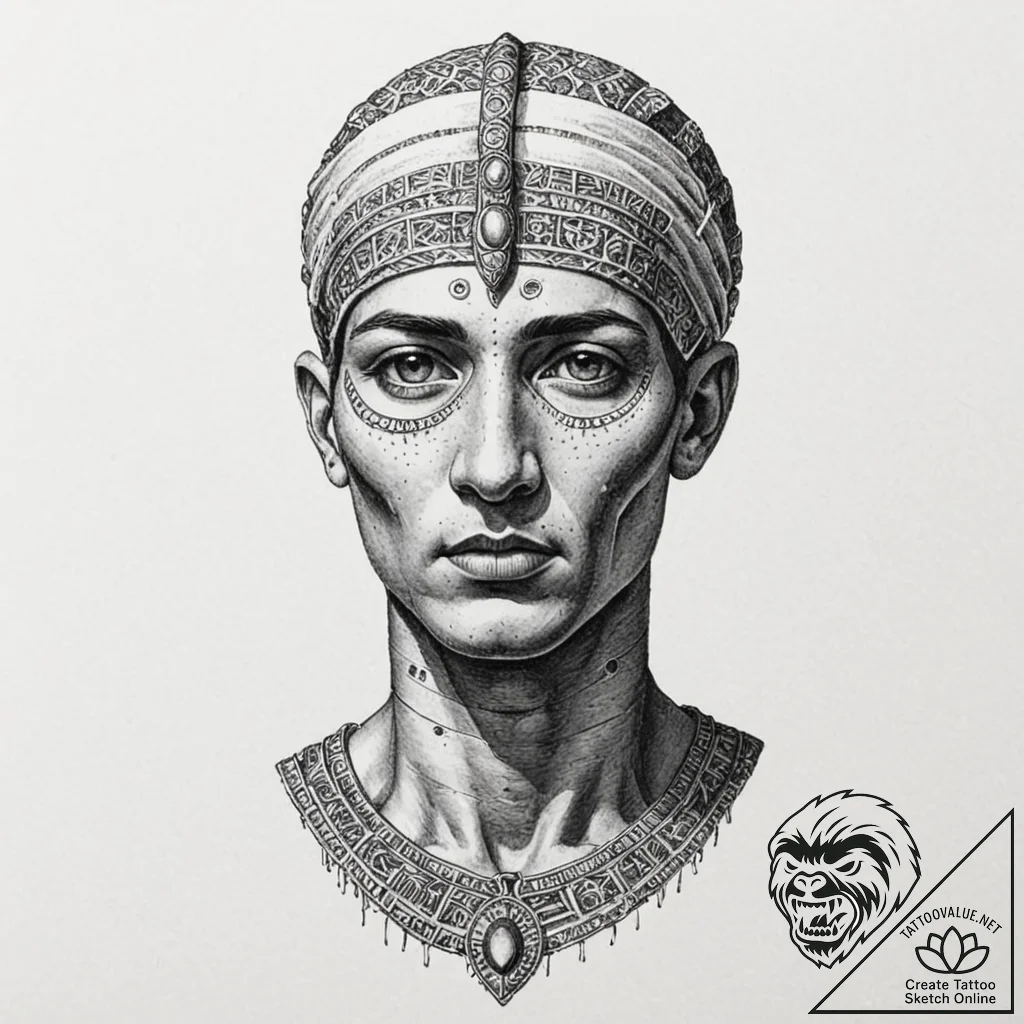 A dotwork tattoo of the mummy (imhotep), wrap... - tattoo sketch (№1751246472_0, 30.06.2025 01:21) — tattoovalue.net
