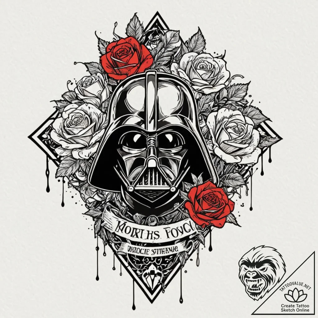 Chicano style tattoo sketch of darth vader's... - tattoo sketch (№1751246580_0, 30.06.2025 01:23) — tattoovalue.net