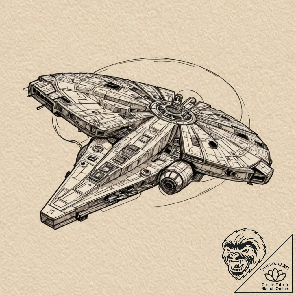 The millennium falcon blueprint, concept art... - tattoo sketch (№1751247225_0, 30.06.2025 01:33) — tattoovalue.net