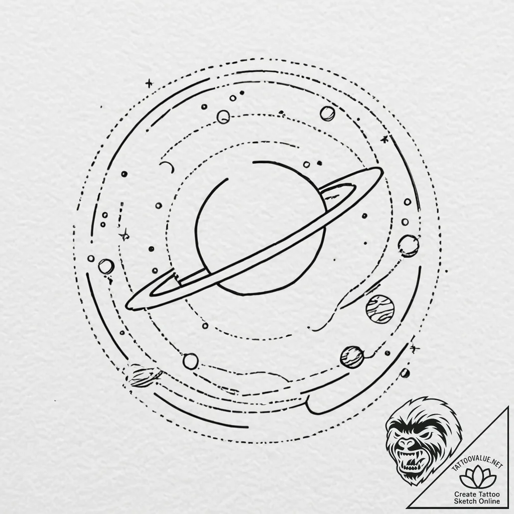 A linework tattoo of the planet jupiter and t... - tattoo sketch (№1751247343_0, 30.06.2025 01:35) — tattoovalue.net
