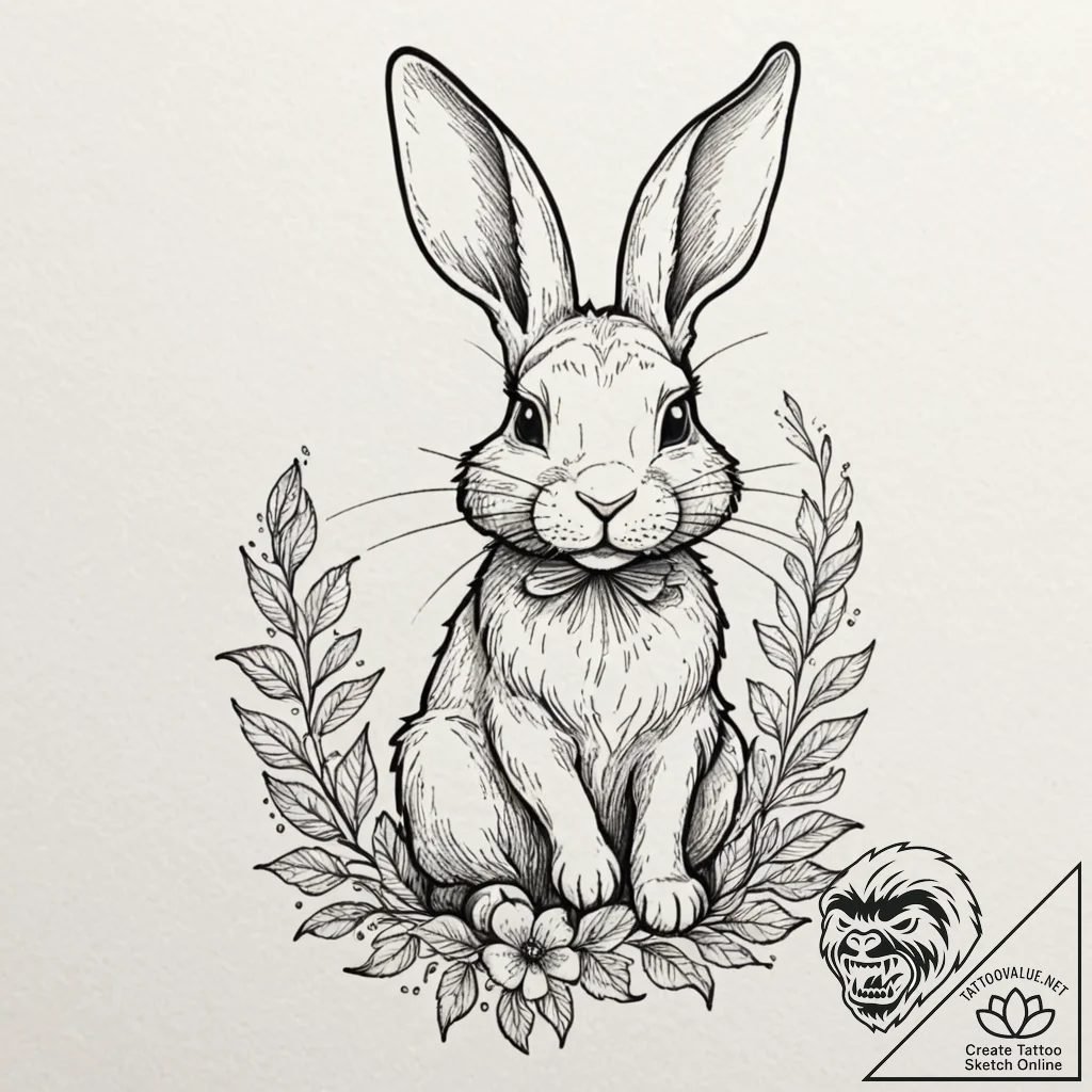 Linework tattoo design of the white rabbit, m... - tattoo sketch (№1751247456_0, 30.06.2025 01:37) — tattoovalue.net